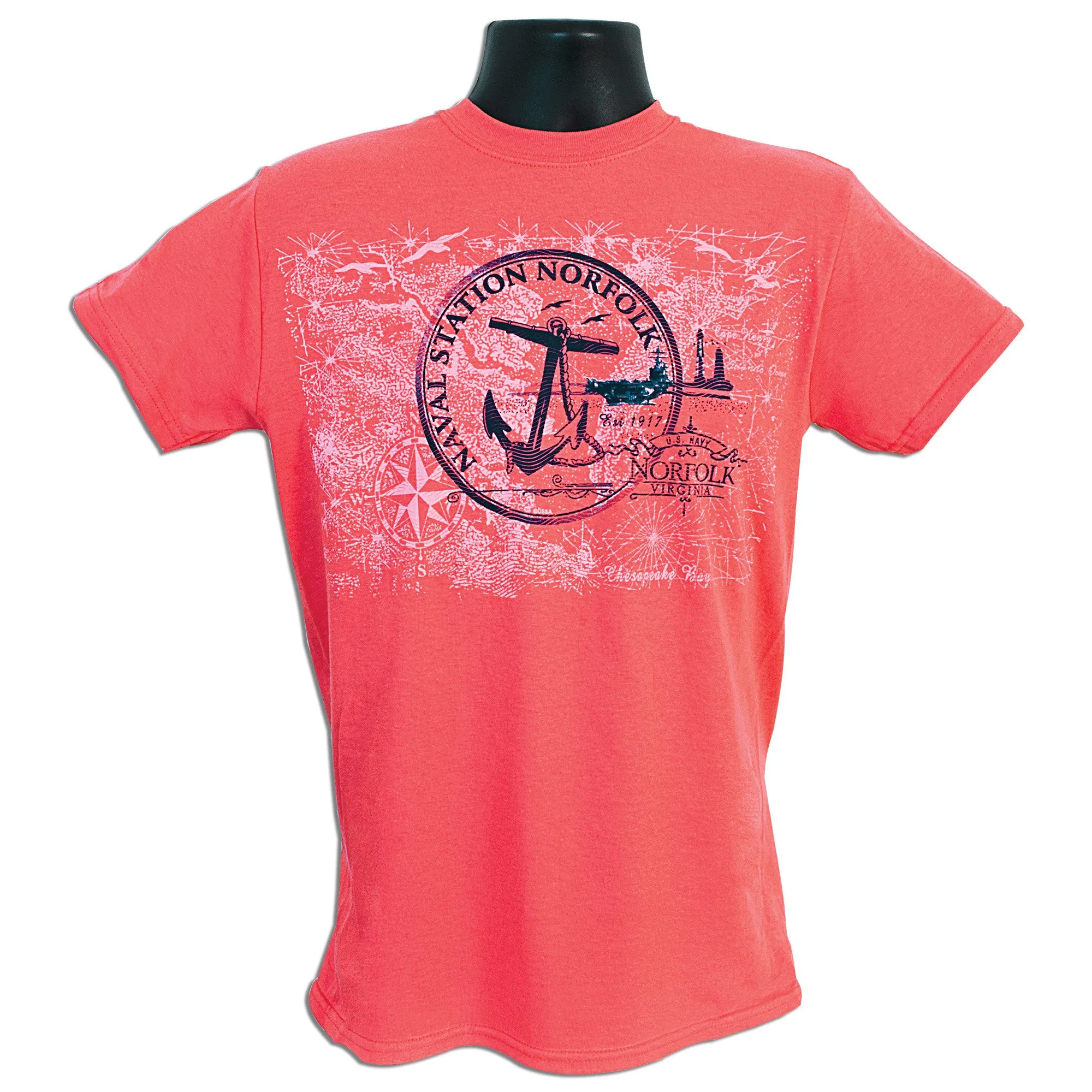 TSNV04C T-Shirt Naval Station Norfolk Anchor CORAL SILK