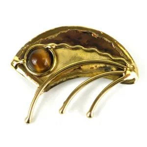 Umbrella Brass Brooch with Gold Tiger Eye Brass Images