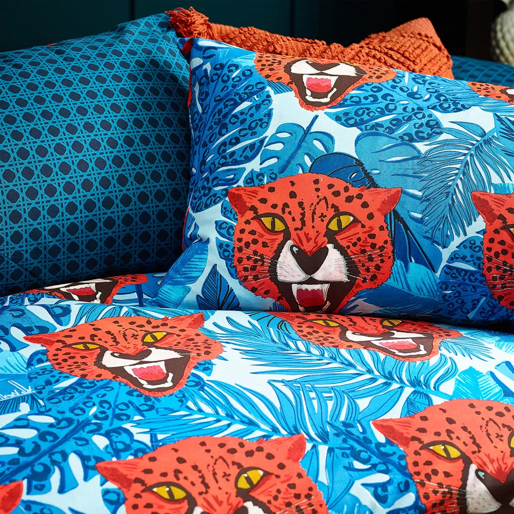 Untamed Cheetah Botanical Duvet Cover Set Blue