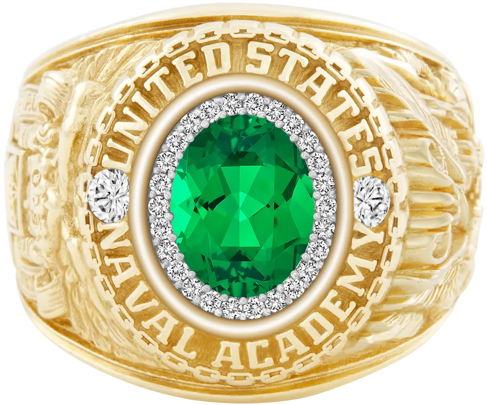 USNA Class Ring Mod™ with Emerald Centerpiece and Diamond Dividers