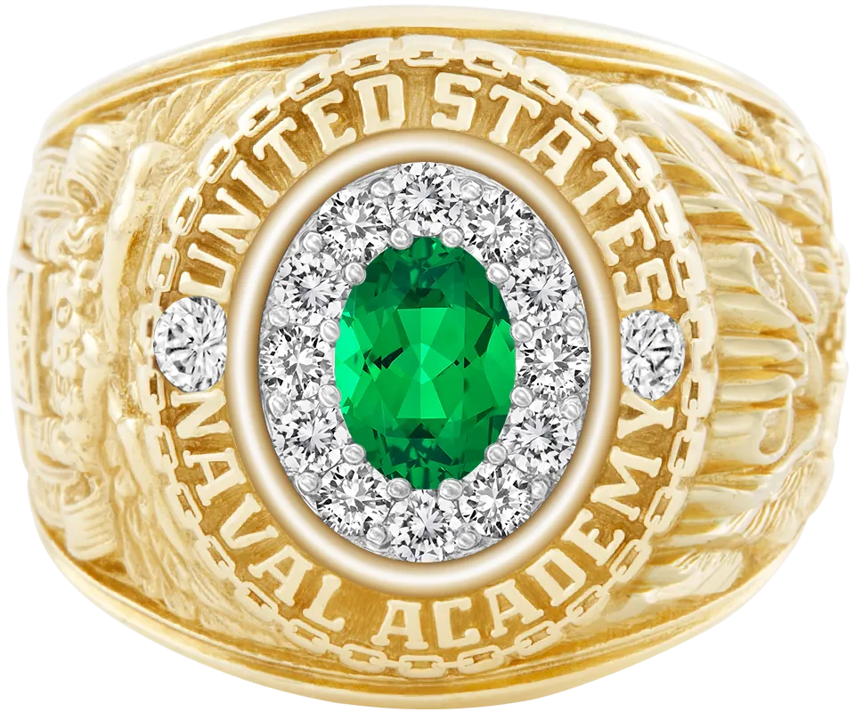 USNA Class Ring Mod™ with Emerald Centerpiece and Diamond Dividers