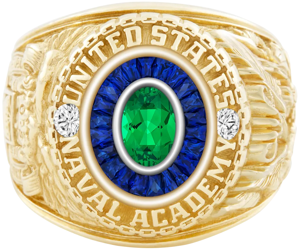 USNA Class Ring Mod™ with Emerald Centerpiece and Diamond Dividers