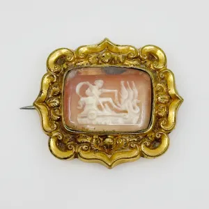 Victorian Gold Filled Aurora Goddess Of Dawn shell cameo brooch