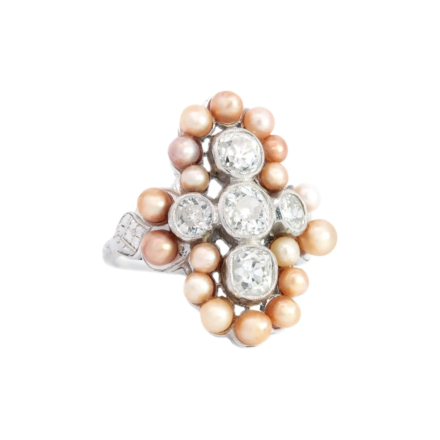 Victorian Platinum Natural Pearl & Diamond Ring 1.50ctw