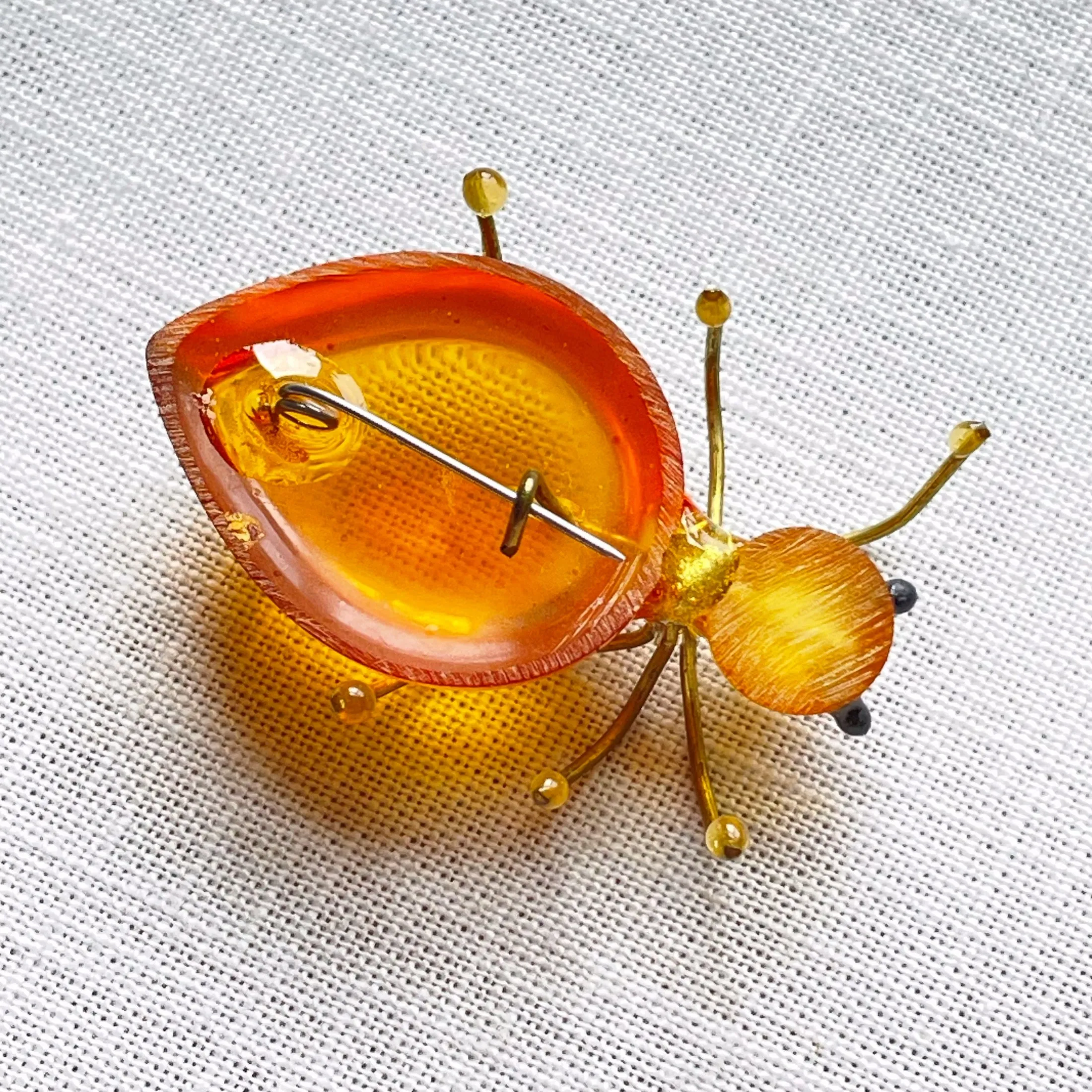 Vintage 30s Lucite Bug Pin, Novelty Brooch