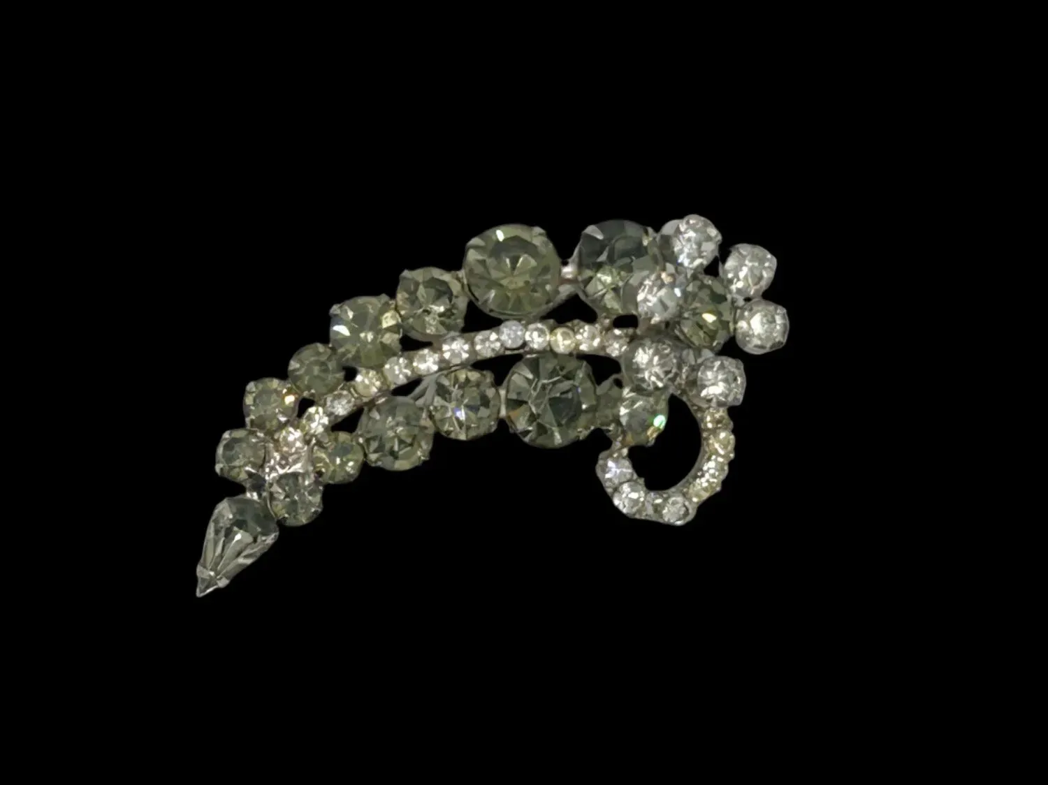 Vintage Brooch with Bright Sparkling Gray and Clear Rhinestones