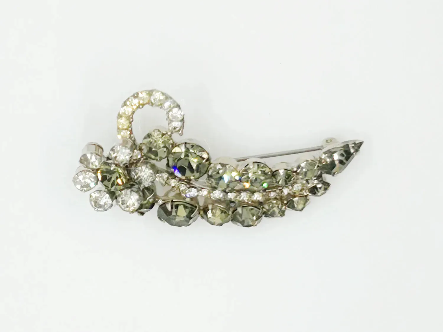 Vintage Brooch with Bright Sparkling Gray and Clear Rhinestones