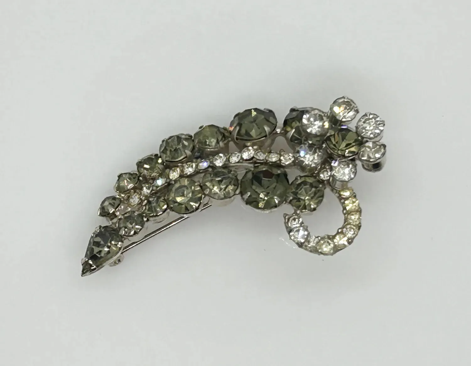 Vintage Brooch with Bright Sparkling Gray and Clear Rhinestones