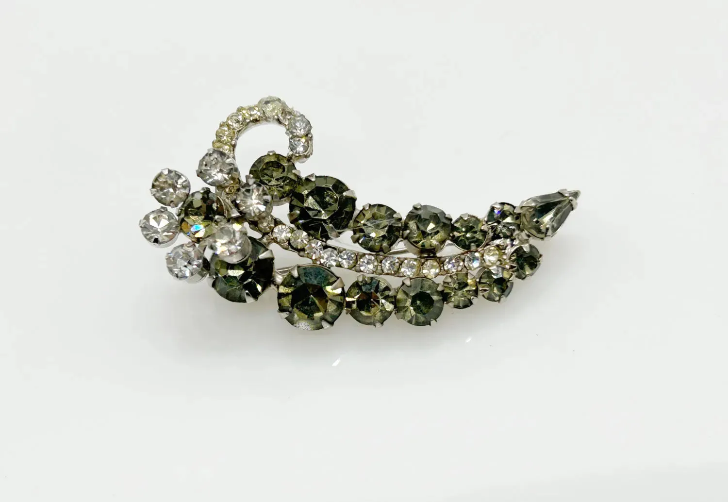 Vintage Brooch with Bright Sparkling Gray and Clear Rhinestones