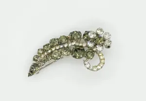 Vintage Brooch with Bright Sparkling Gray and Clear Rhinestones