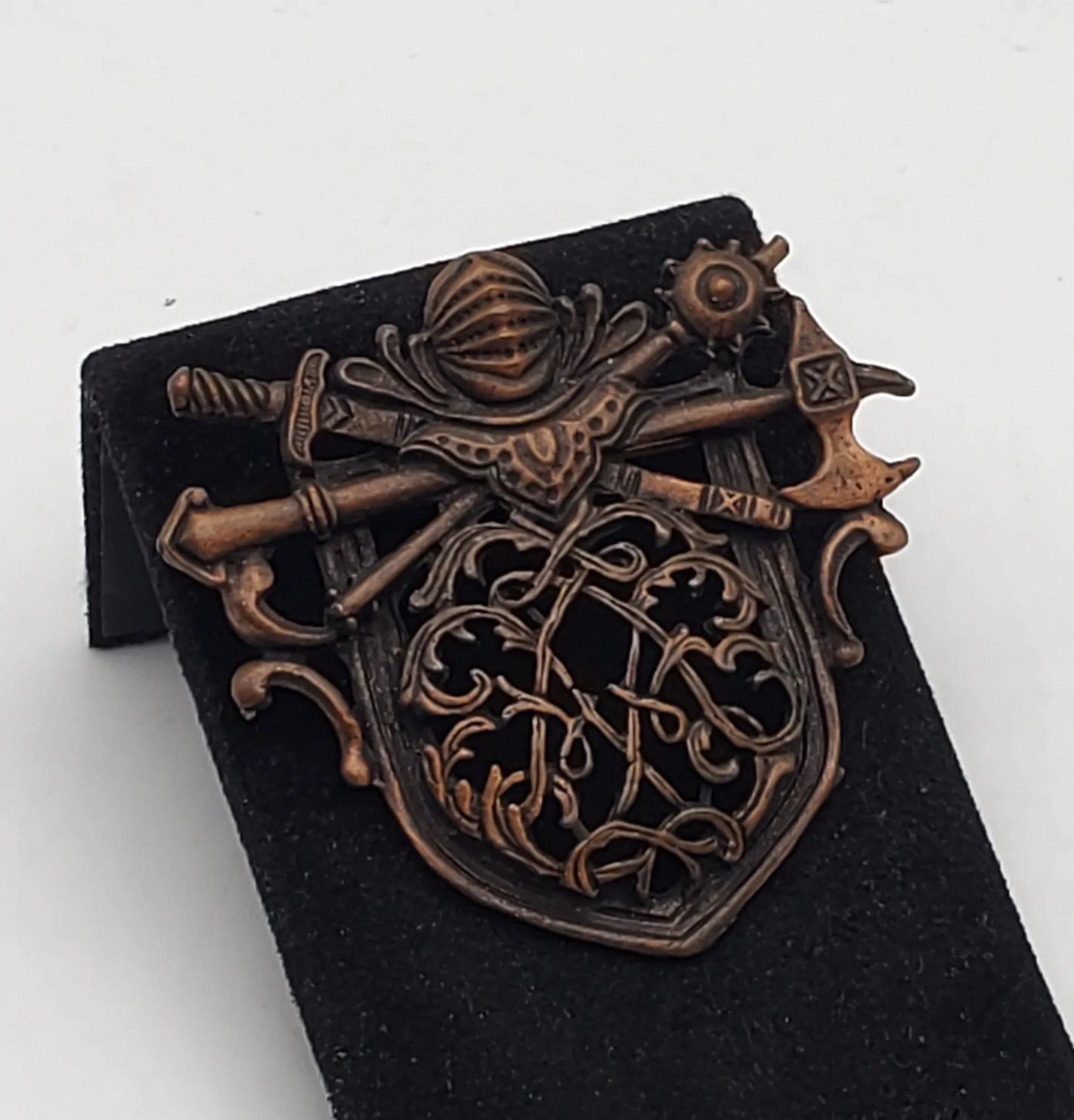 Vintage Copper Heraldic Medieval Weaponry Brooch