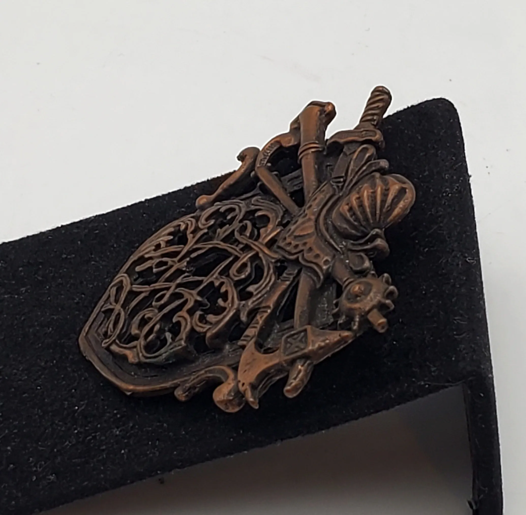 Vintage Copper Heraldic Medieval Weaponry Brooch