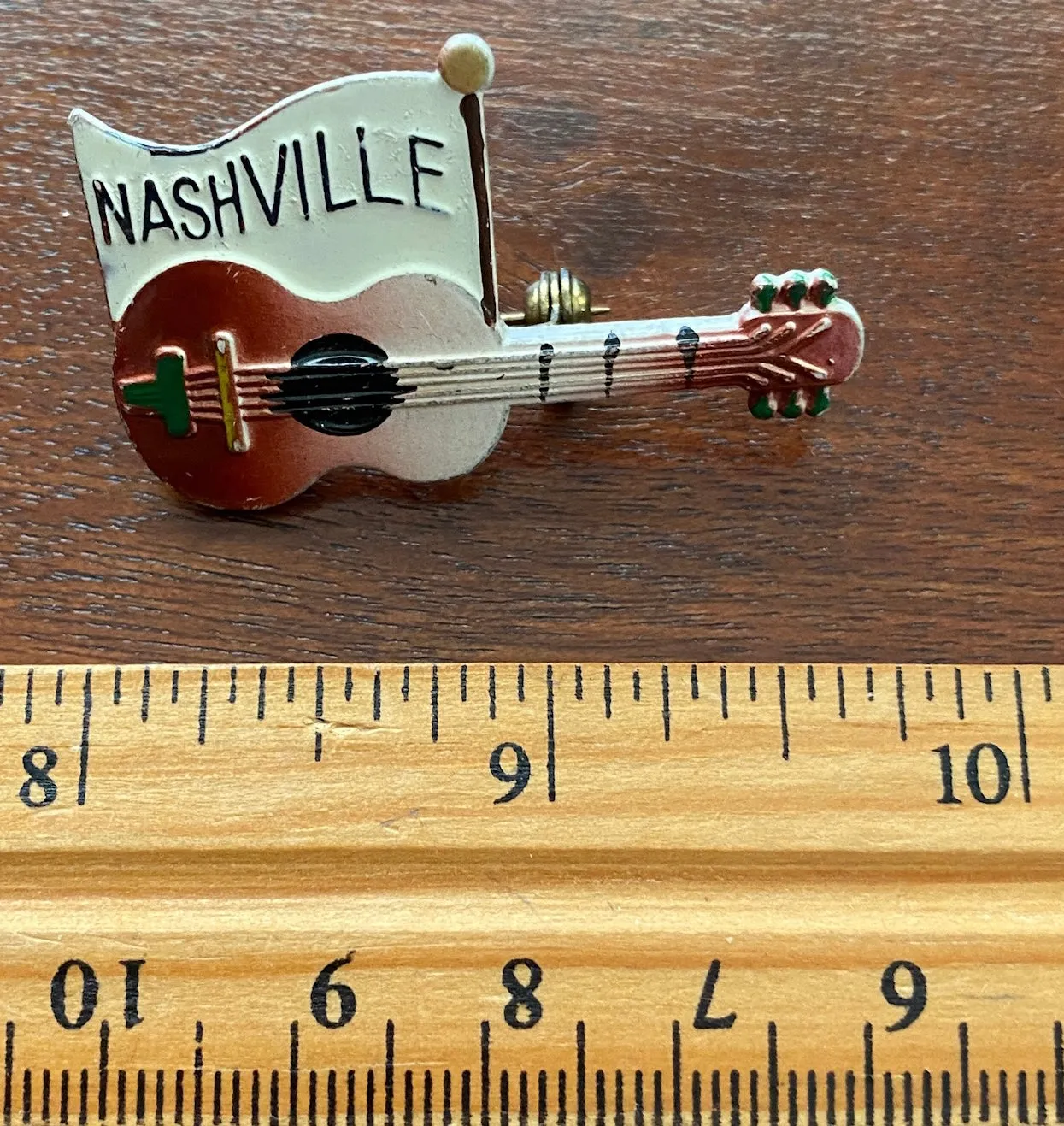 Vintage Painted Nashville Guitar Music Brooch Pin