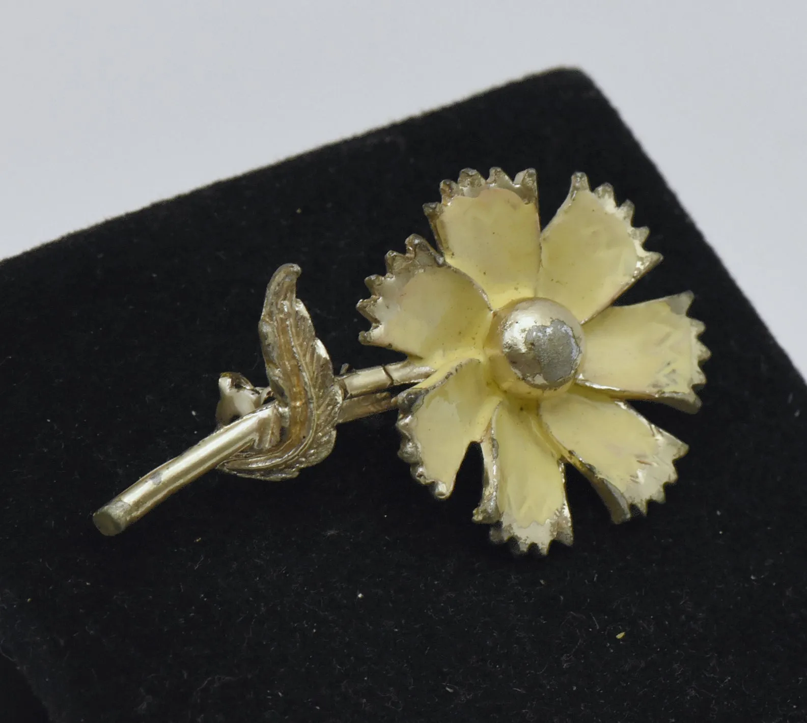 Vintage Yellow Enamel Metal Flower Brooch