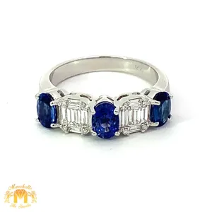 VVS/vs EF color high clarity diamonds set in a 18k Gold Celine Blue Sapphire Ring with Baguette Diamonds