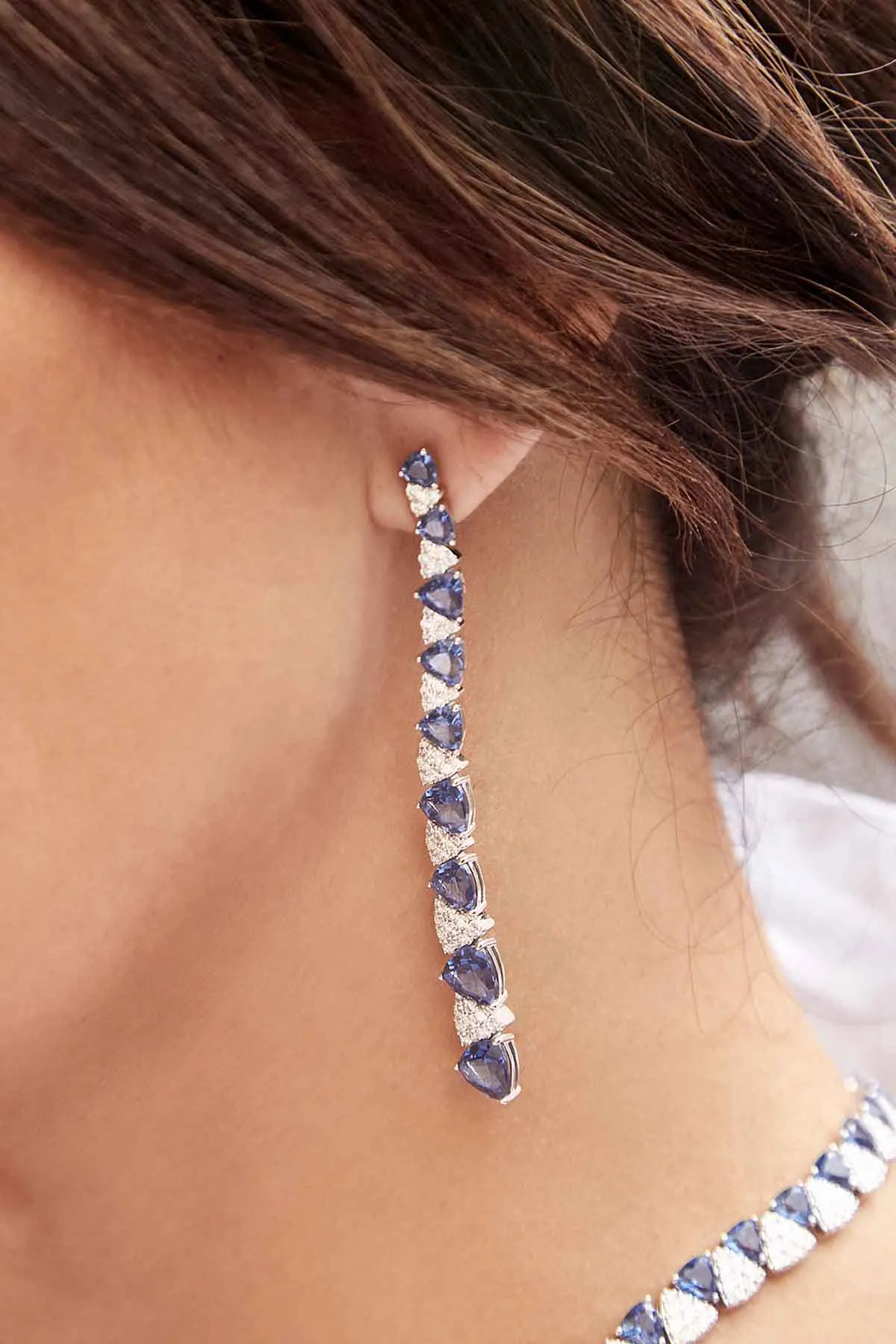 White & Blue Triangle Drop Earrings