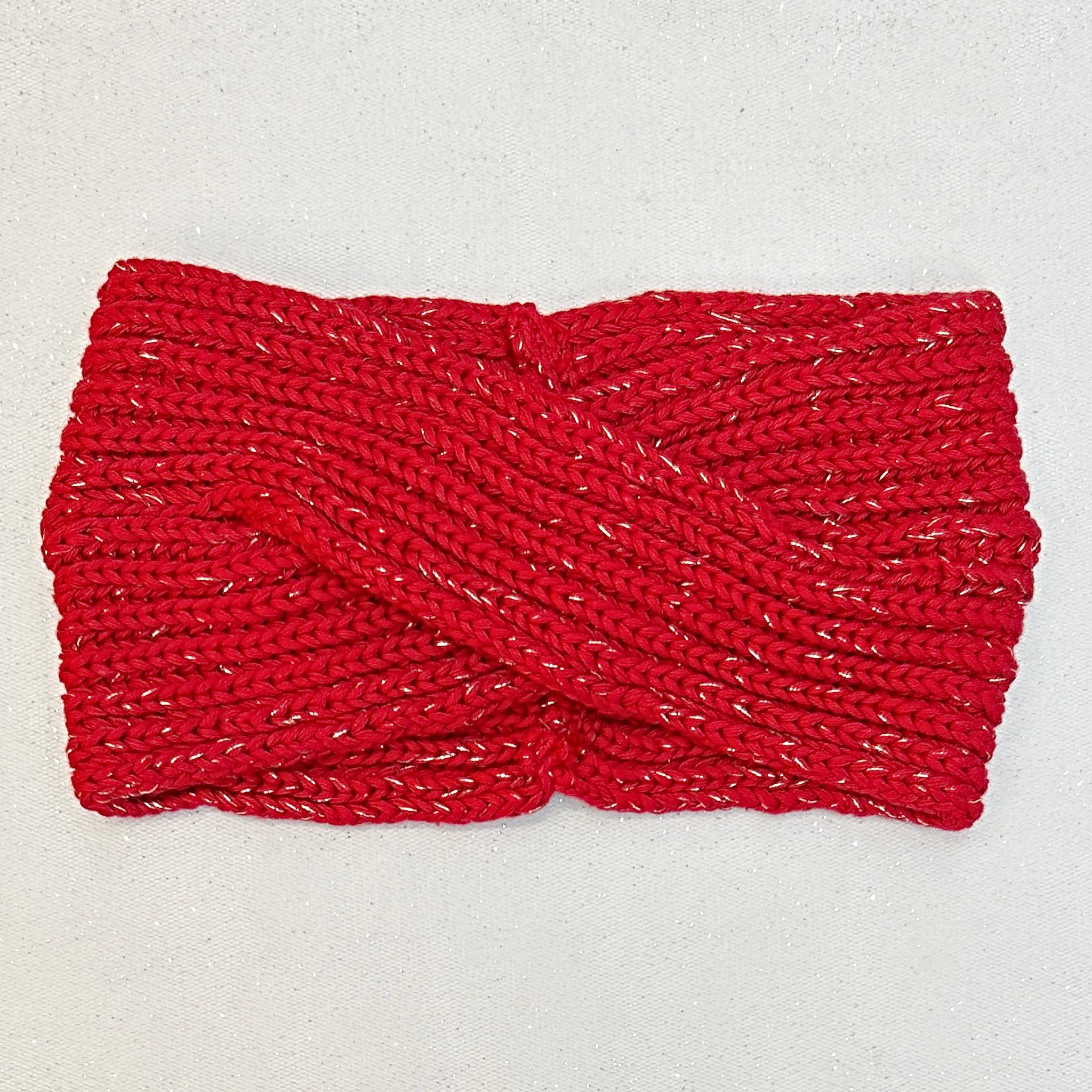 Winter Headband Red with Pearl Brooch in Organic Cotton Lurex Sustainable