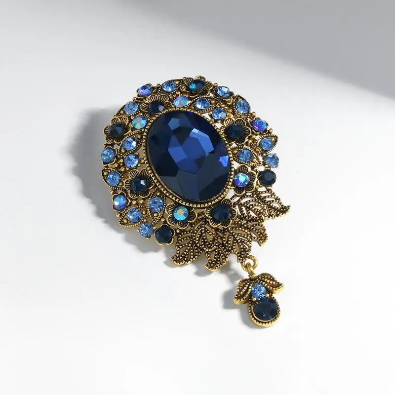 Women's Boheimia Round Crystal Waterdrop Brooch