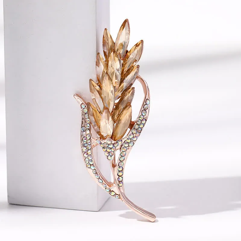 Women's Golden Wheat Ear Rhinestone Brooch